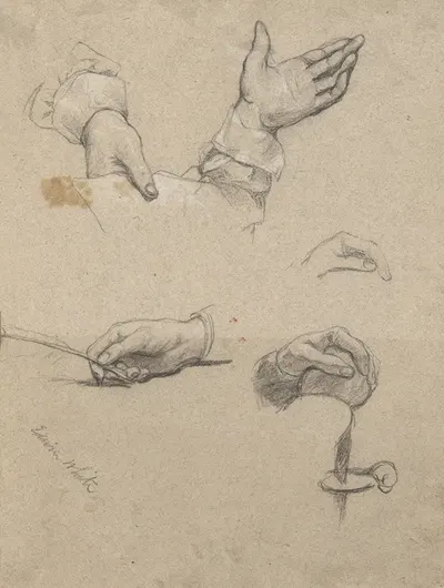 Study of hands, sketch for Signing of the Compact in the Cabin of the Mayflower by Эдвин Уайт — digital art print download