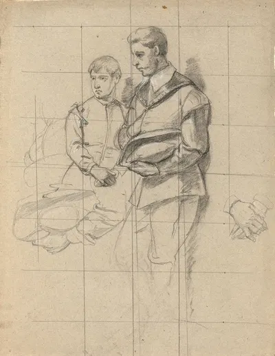 Two figures, sketch for Signing of the Compact in the Cabin of the Mayflower by Эдвин Уайт — digital art print download