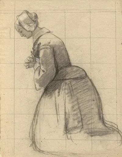 Woman praying, sketch for Signing of the Compact in the Cabin of the Mayflower by Эдвин Уайт — digital art print download