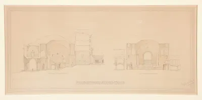 Yale University Museum of Fine Arts Extension; Section Looking West and Section Looking North by Egerton Swartwout, 1929 —…