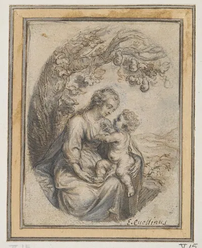 Madonna with Child Seated Beneath Tree by Эразм Квеллинас младший — digital art print download