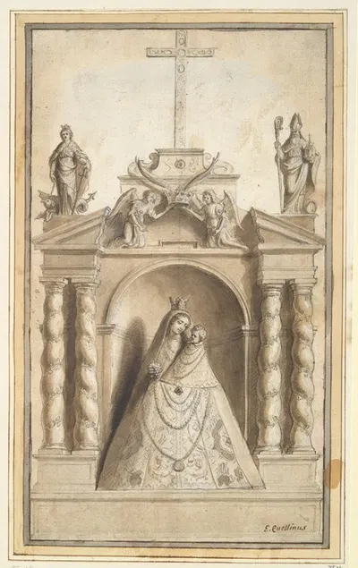 Statue of Virgin and Child in Niche by Эразм Квеллинас младший — digital art print download