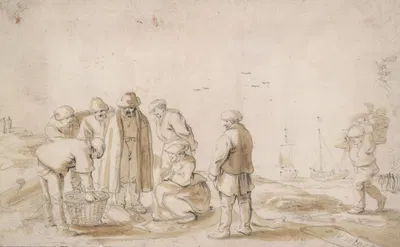 Fish mongers on the beach by Эсайас ван де Вельде — digital art print download