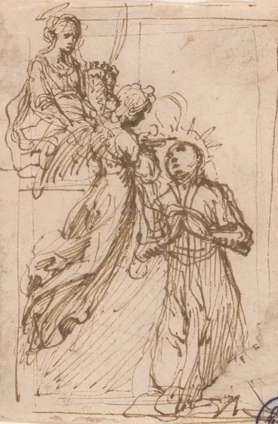 Blessed Stanislaus Kostka Receiving Communion from the Angels Assisted by Saint Barbara by Francesco Vanni — digital art…