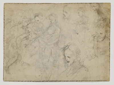 Studies for Christ Giving a New Heart to Saint Catherine of Siena by Francesco Vanni — digital art print download