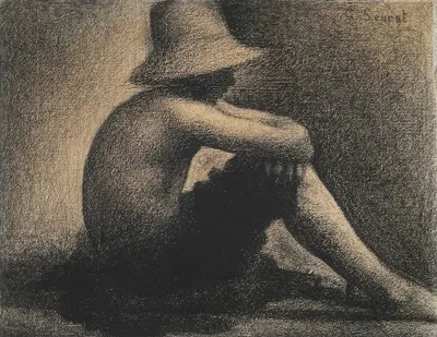 Seated Boy with Straw Hat, study for Bathers at Asnières by Жорж Сёра — digital art print download