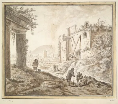 Roman Ruins with Peasants Resting by Herman Saftleven — digital art print download