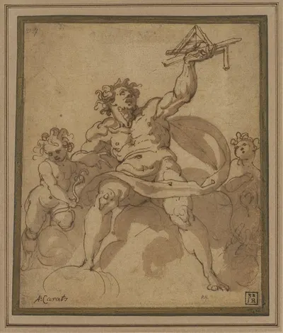 An allegory of Architecture; A male figure with two putti by Якопо Цукки — digital art print download