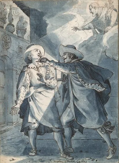 The stabbing of Paolo de Bernardis, preparatory study for an engraving by Christian Sas by Жак Стелла — digital art print…