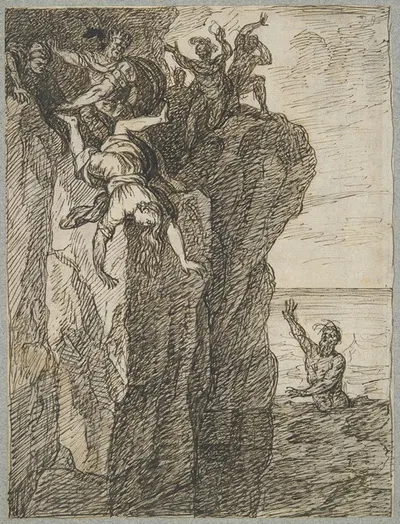 Perimele Thrown off a Cliff by Her Father Hippodamas by Жан-Батист Регно — digital art print download