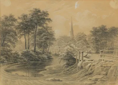St. Johannis-Kirche in Eppendorf mit Alstersteg by Иоганн Георг Хезелих, 1844 — digital art print download