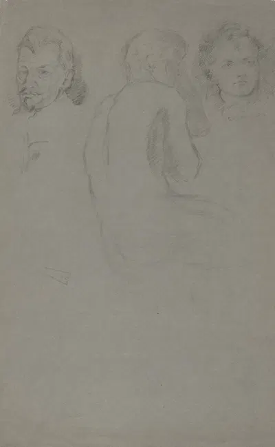 Two Portrait Studies and One Male Nude, Seated by Джон Фергюсон Уир — digital art print download