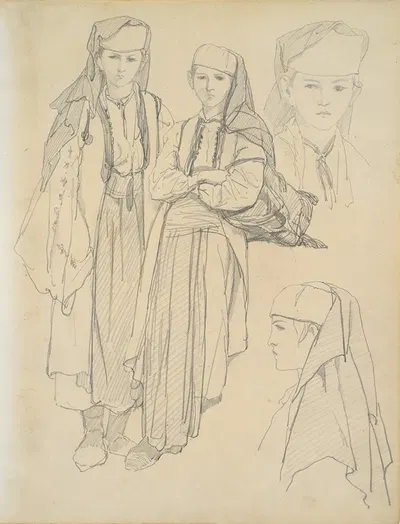 Four Studies of Youths by Теодор Валерио — digital art print download