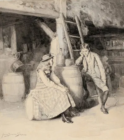 Alphonse and Cherry in the Barn by Alice Barber Stephens, 1891 — digital art print download