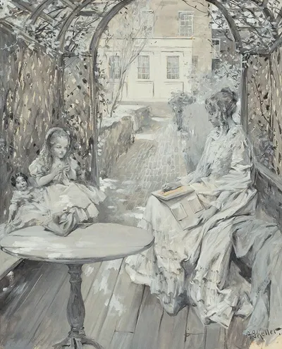 Writing in the Garden by Артур Игнатиус Келлер, 1897 — digital art print download