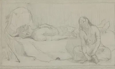 Mourning the Chief of the Tribe (preparatory sketch) by Эйнджер Ирвинг Кус, 1891-1892 — digital art print download