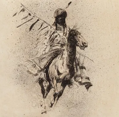 Crow Indian Rider with Lance and Blanket by Эдвард Борейн, 1915 — digital art print download