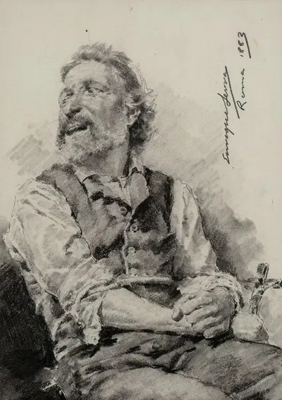 Study of a seated man holding a crucifix by Энрике Серра Аукэ, 1883 — digital art print download