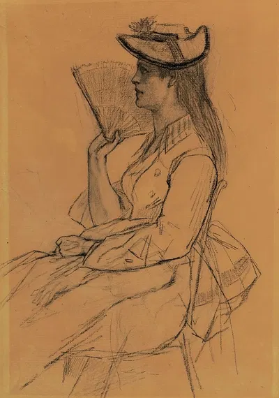 Femme assise de profil à l'éventail by Félicien Rops — digital art print download