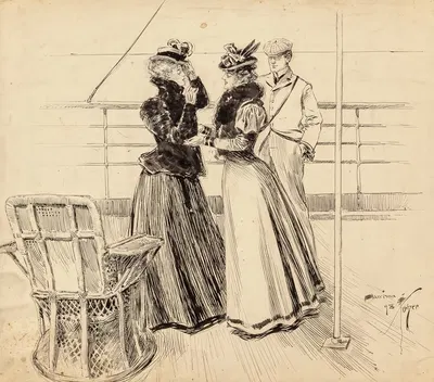 Conversations by the Sea by Харрисон Фишер, 1898 — digital art print download