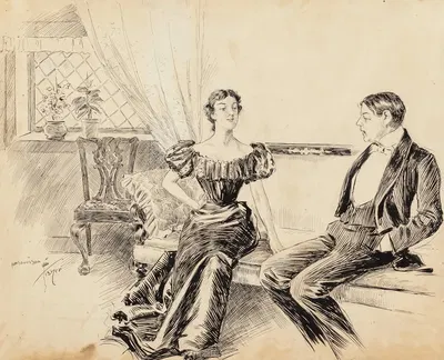 A Couple in the Parlor by Харрисон Фишер, 1897 — digital art print download