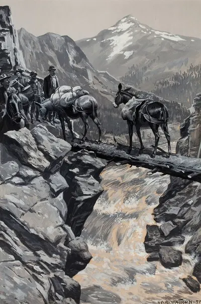 Crossing the Rushing Stream by Henry Summer Watson, 1897 — digital art print download