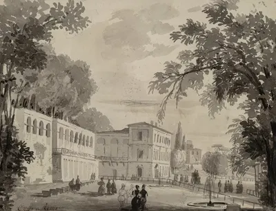 Veduta of the Aqueduct and Aranciera of the Villa Borghese, Rome by Ippolito Caffi — digital art print download