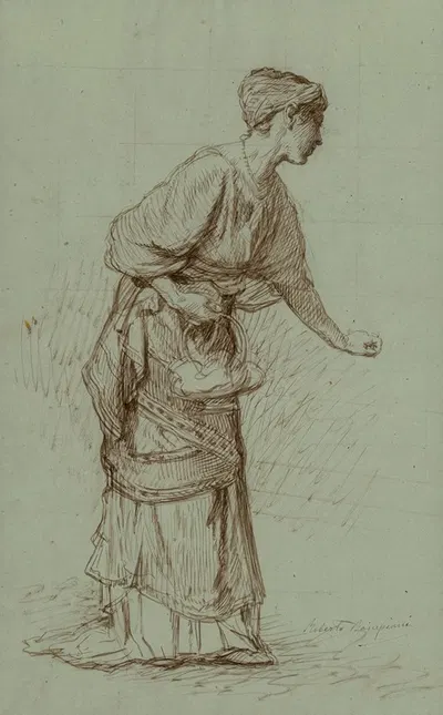 Study of a woman holding a basket by Роберто Бомпиани — digital art print download