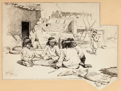 Zuni Children at Play by Уиллард Лерой Меткалф, 1883 — digital art print download
