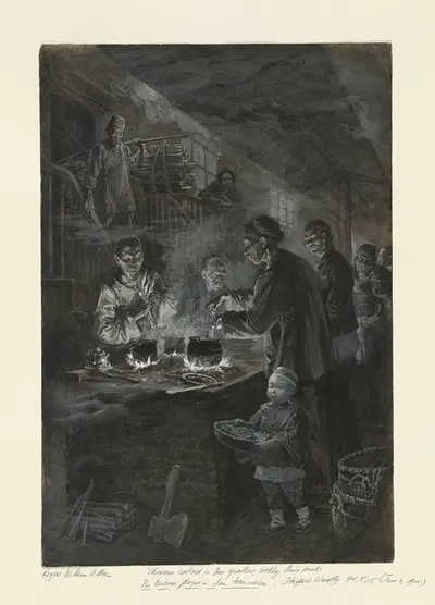 Chinamen confined within the Chinese quarter, cooking their meals by William Allen Rogers, 1900 — digital art print download