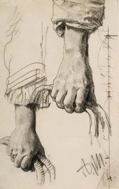 Two Studies of a Right Hand by Адольф фон Менцель, 1884 — digital art print download
