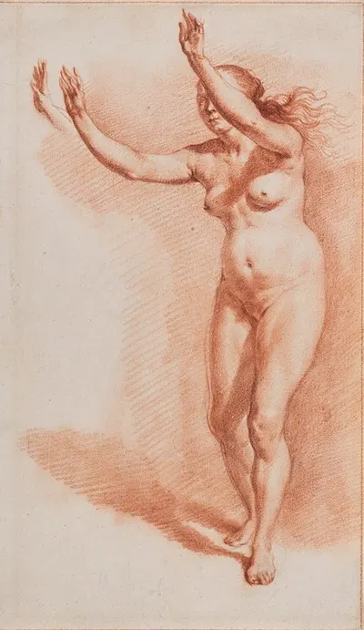 Standing Nude Woman with Upraised Arms by Адриан ван де Вельде — digital art print download