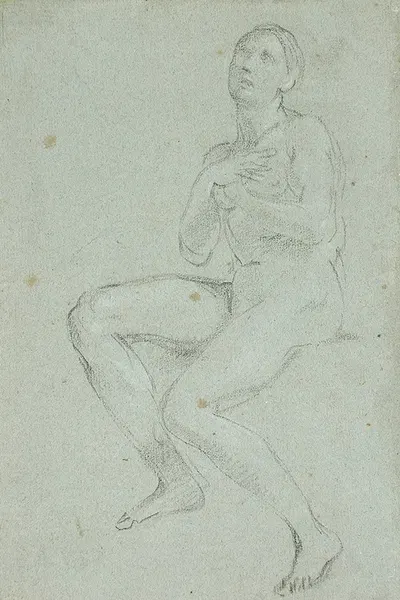 Nude Woman Seated with Arms Crossed by Карло Маратти — digital art print download