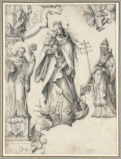 Madonna and Child with Pope and Bishop Saint by Кристоф Мурер, 1595 — digital art print download