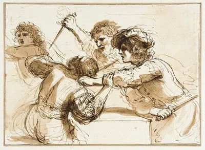 Two Men Killing Amnon while Another Flees by Франческо Бартолоззи, 1727 - 1815 — digital art print download