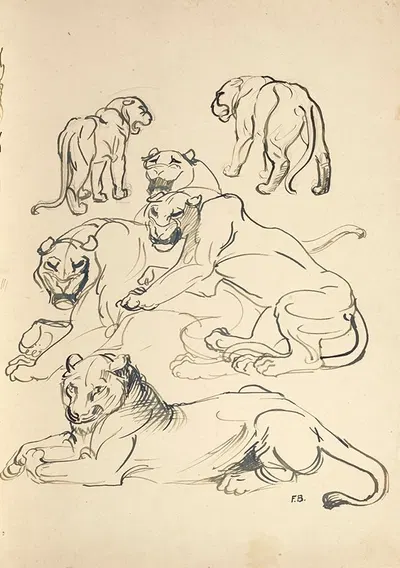 Sechs Pumas by Franz Barwig the Elder, 1914 — digital art print download