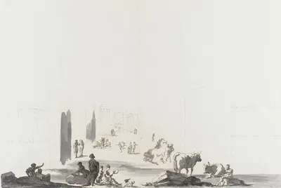 Figures and Animals in Deep Architectural Setting by Гаэтано Гандольфи — digital art print download
