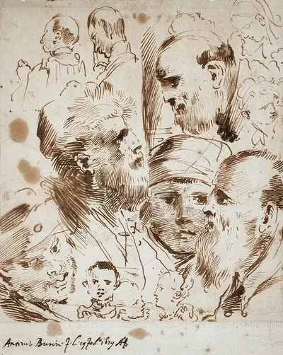 Study of Heads by Giovanni Antonio Burrini, 1679 — digital art print download