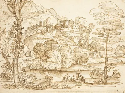 Landscape with River and Figures by Джованни Франческо Гримальди, 1600 - 1699 — digital art print download