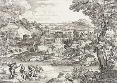 Landscape with the Baptism of Christ by Джованни Франческо Гримальди, 1630-1689 — digital art print download
