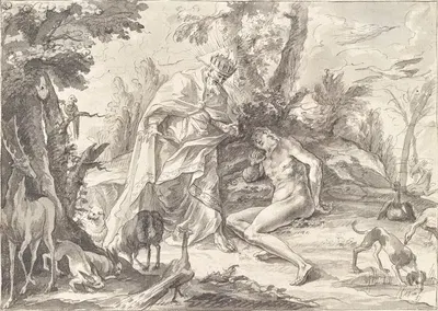 Gottvater und Adam im Paradies by Gottfried Bernhard Götz — digital art print download
