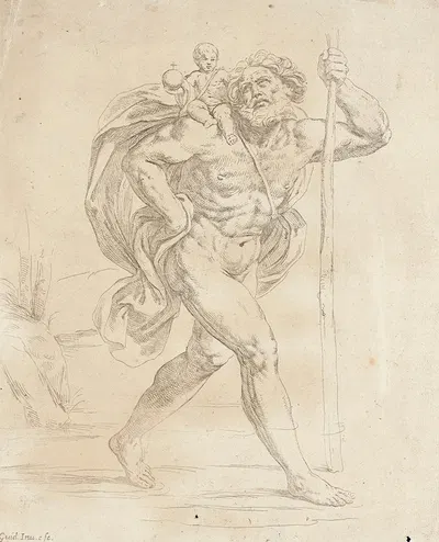 Saint Christopher and the Holy Child by Гвидо Рени, 1600-1640 — digital art print download