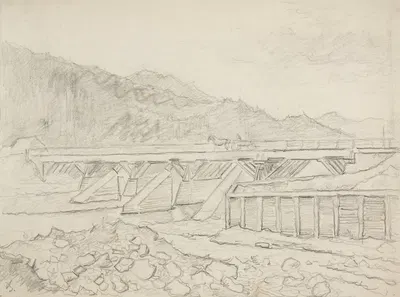Górzysty krajobraz z mostem by Иван Иванец, 1943 — digital art print download