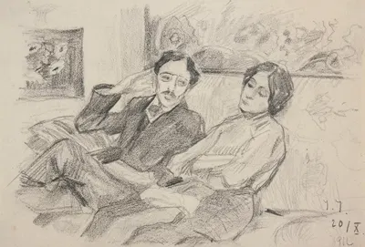 Mężczyzna i kobieta siedzący na kanapie (Ivan Ivanec' i Lidia Paraszczuk ) by Иван Иванец, 1940-1945 — digital art print…