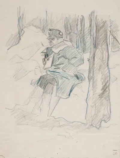 Oficer Legionu UKraińskich Strzelców Siczowych (1914-1920) w lesie by Иван Иванец, 1914-1920 — digital art print download