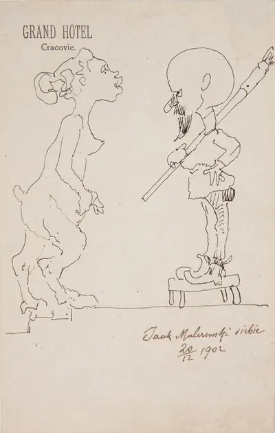 A caricature of Jacek Malczewski with a fauna by Яцек Мальчевский, 1902 — digital art print download