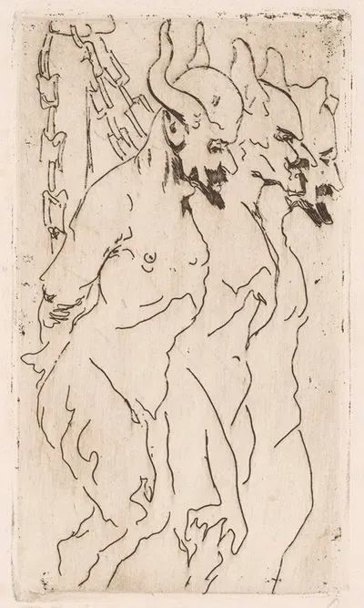 Satires. A caricature of Malczewski, Wyczółkowski and Axentowicz based on a drawing by Jacek Malczewski by Яцек…