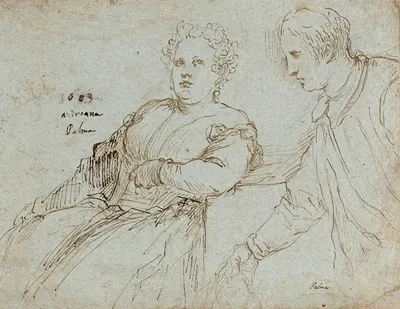 Seated Woman with a Man in Profile (Andriana Palma) by Якопо Пальма Ил Веккьо, 1603 — digital art print download