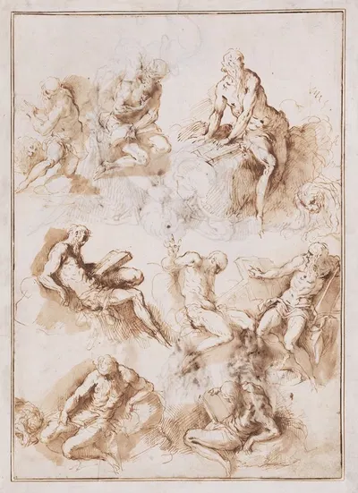 Sheet of Studies of St. Jerome by Якопо Пальма Ил Веккьо — digital art print download