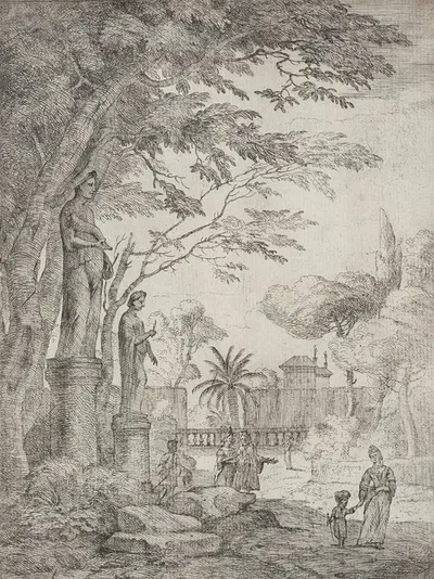 Garden Scene with Two Statues (Garden of the Villa Medici) by Ян Франс ван Блоемен — digital art print download